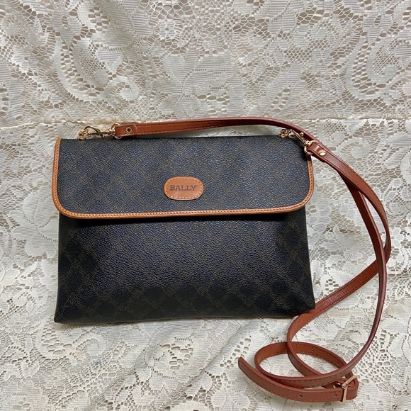 Bally Brown Coated Canvas Leather Trim-Crossbody